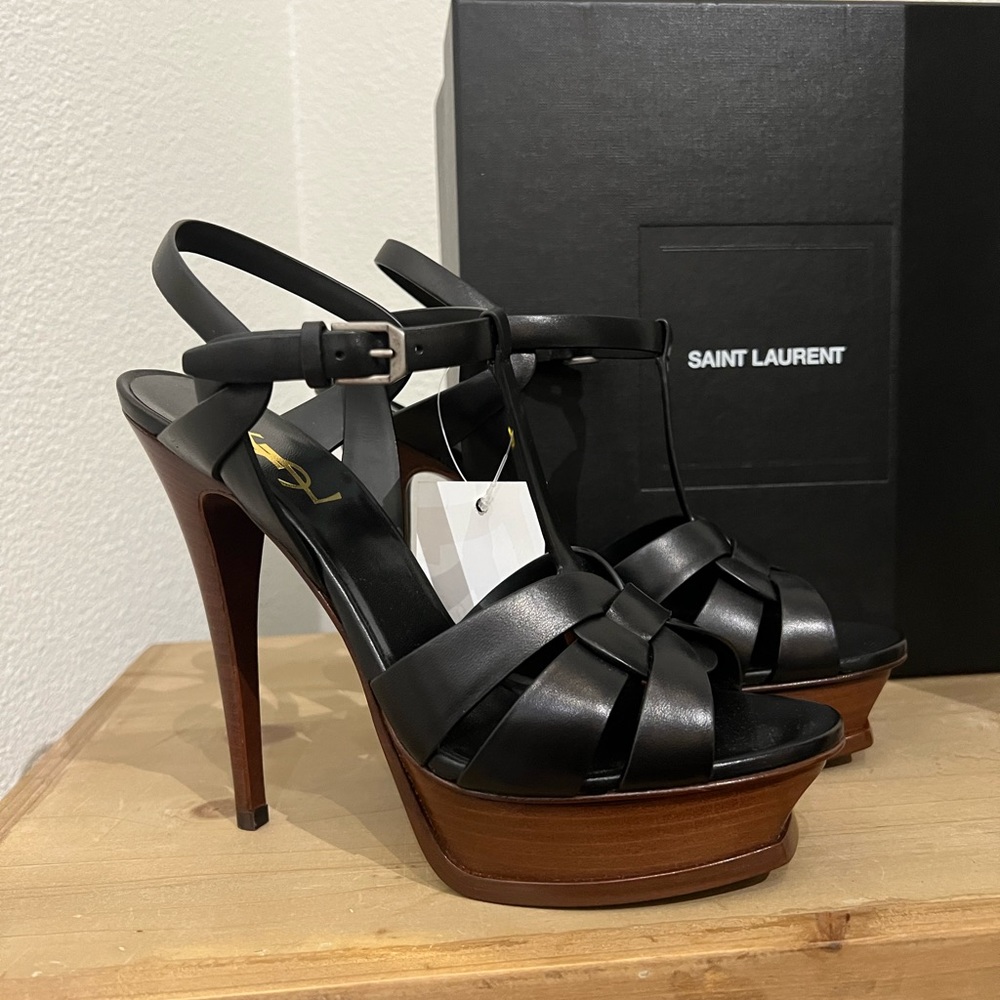 Saint Laurent Tribute Leather 105mm Platform Sandals NWT